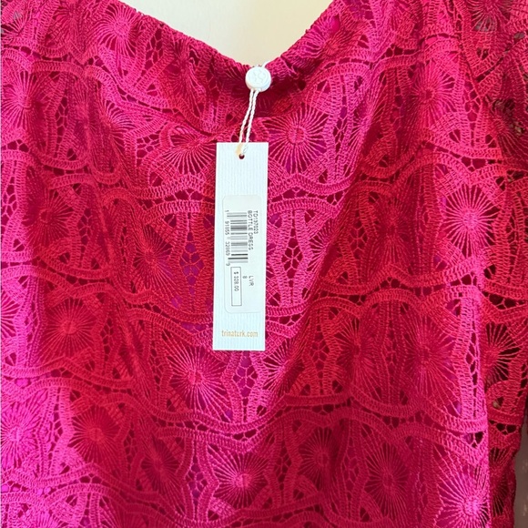 Trina Turk • NWT Square Neck Lace Berry Bottle Shift Dress Sz 8 Formal Wedding - Picture 5 of 11